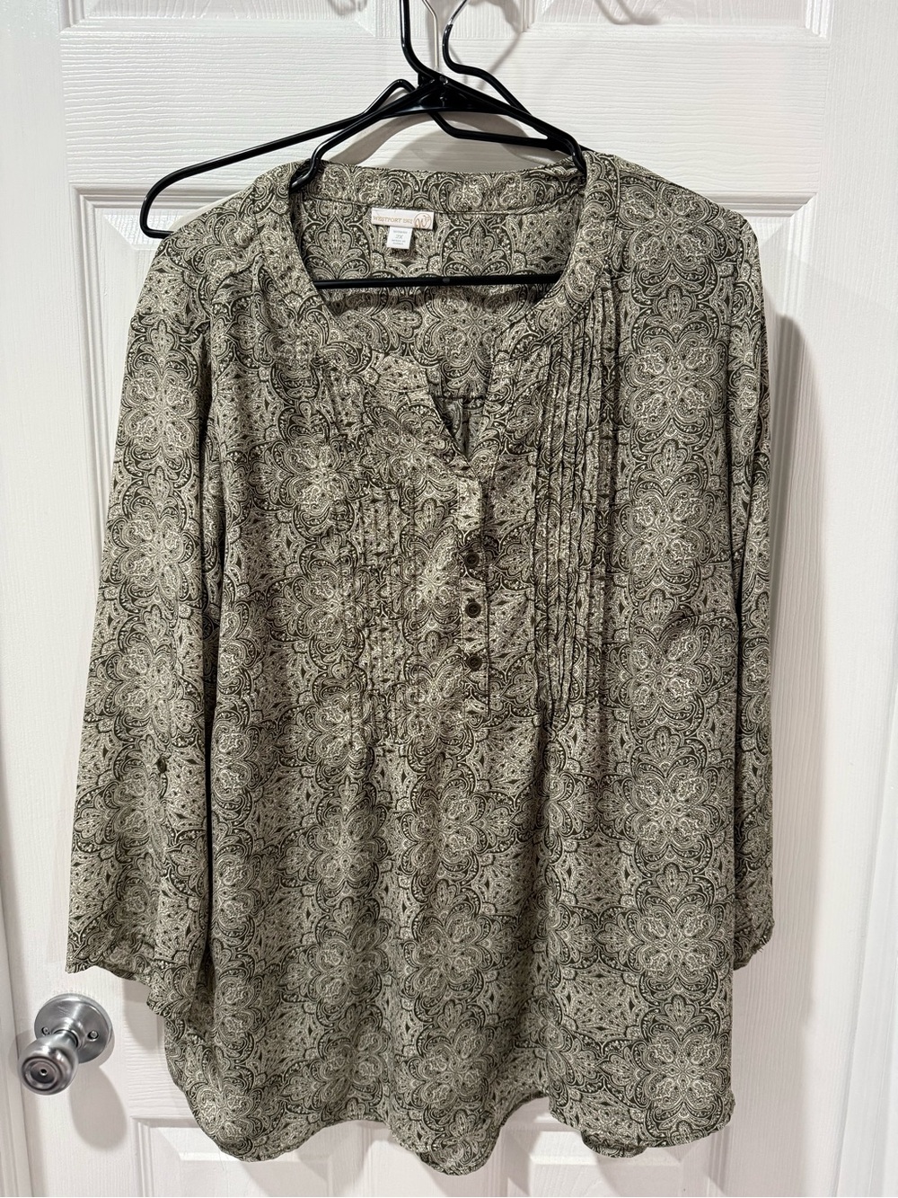 Westport Olive Paisley Pintuck Henley Tunic
